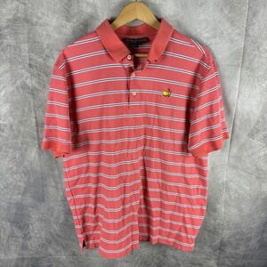 Masters Collection Mens XL Polo Shirt Coral Pink Striped Short Sleeve Golf Logo